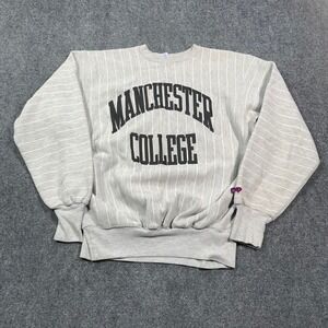 VTG MVP Pro Weave Manchester College Sweatshirt Mens L Pinstripe Grey USA Made